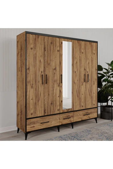 VNSMODULER Sıla 5 Kapılı Dolap 200x55x212 cm - Resim 3