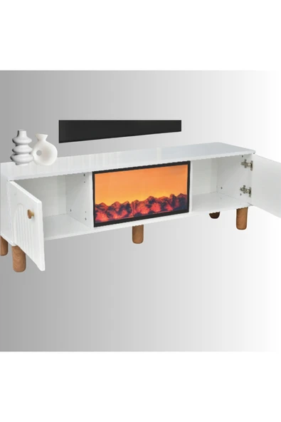 Nevamobilya Lidya Şömineli Tv Sehpası Şık Kapaklı Tasarım 36 Inç Ekran Üzeri Uyumlu 150x36x50 Cm - Resim 3