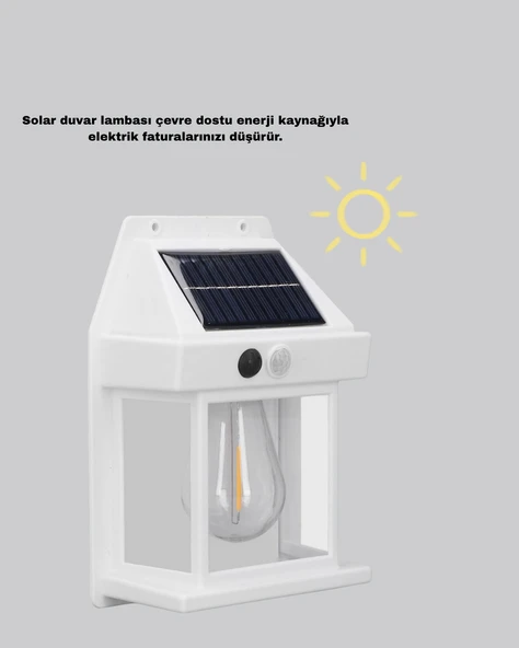 Güneş Enerjili Dış Mekan Sensörlü Duvar Lambası IP65 Su Geçirmez - Resim 5
