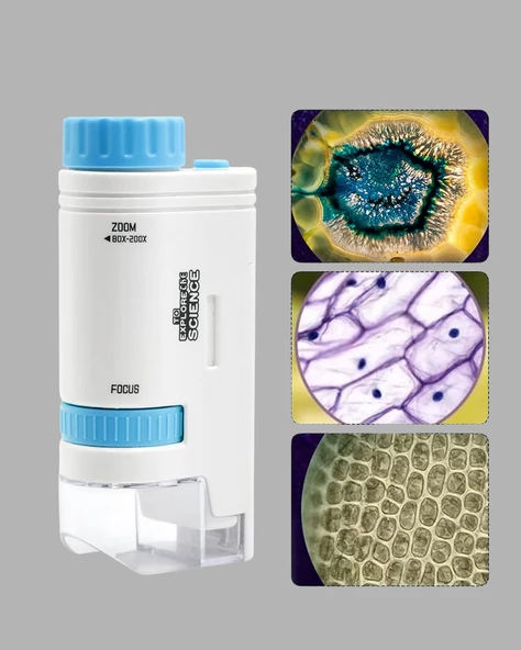 LED Işıklı Mikroskop 80X–200X Zoom Eğitici Bilim Seti ve Taşınabilir - Resim 4