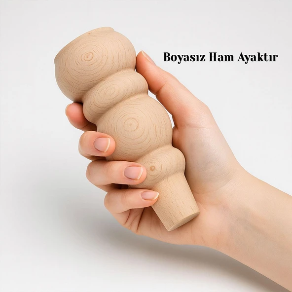 Boyasız Ham Doğal Ahşap Ayak Silindir Mobilya Koltuk Kanepe Ayağı Metal Aparat Dahil Bohem 17 cm - Resim 6