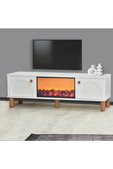 Nevamobilya Lidya Şömineli Tv Sehpası Şık Kapaklı Tasarım 36 Inç Ekran Üzeri Uyumlu 150x36x50 Cm - Resim 2