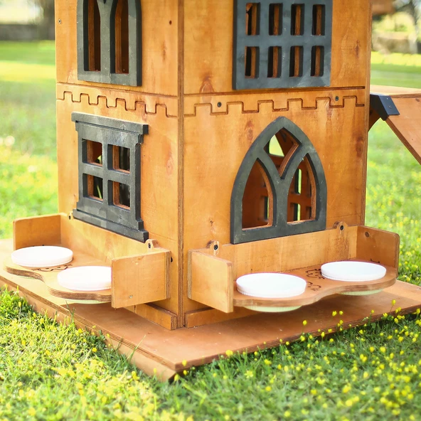 MANDU Ahşap 4 Katlı Teraslı Kedi Evi Tırmalama Mama Kaplı - Resim 6