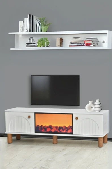 Nevamobilya Lidya Şömineli Tv Sehpası Şık Kapaklı Tasarım 36 Inç Ekran Üzeri Uyumlu 150x36x50 Cm ürün görseli