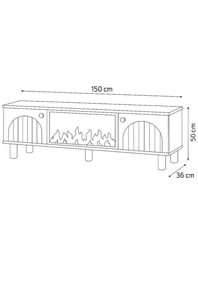 Nevamobilya Lidya Şömineli Tv Sehpası Şık Kapaklı Tasarım 36 Inç Ekran Üzeri Uyumlu 150x36x50 Cm - Resim 5