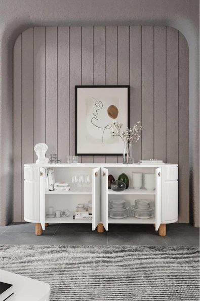 VNSMODULER Tv Ünitesi Konsol Bohem Konsol Salon Konsol Modern Tv Konsolu Duru Mdf Mebran Kapak 180 cm - Resim 2