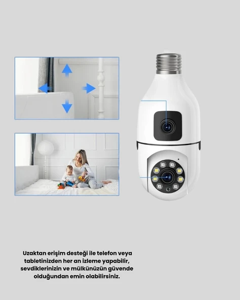 Ampul Tipi WiFi Kamera 2MP Lensli Full HD Görüntü ve Akıllı Hareket Algılama - Resim 3