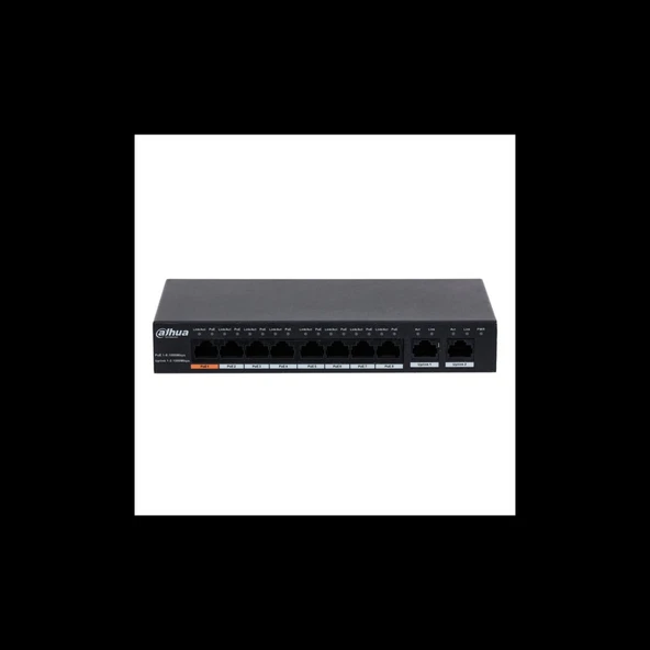 Dahua Pfs3010-8gt-96, 8 Port, Gigabit, Poe 96w, 2 Port Gigabit Uplink, Yönetilemez, Masaüstü Switch ürün görseli
