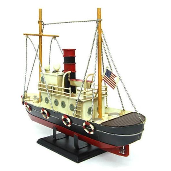 Dekoratif Retro Metal Balıkçı Teknesi Vintage 33cm No.2 - Resim 4