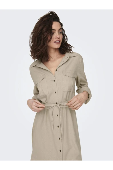 15278720 ONLCARO LS LINEN BL L SHIRT DRESS CC PNT - Resim 7