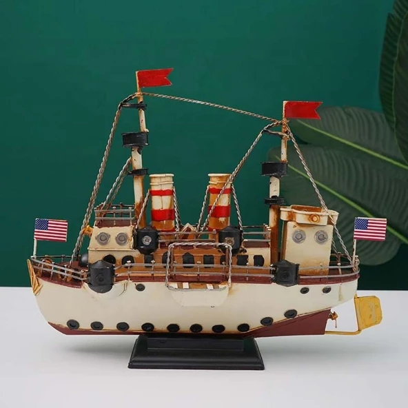Dekoratif Retro Metal Buharlı Gemi Vintage 34cm No.1 - Resim 5