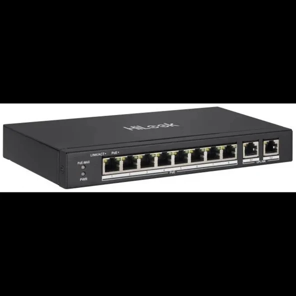 Hılook Ns-0310p-60(b), 8port, Megabit, Poe 60w, 2 Port Gigabit Uplink, Long Range 250metre, Yönetilemez, Masaüstü Switch ürün görseli 1