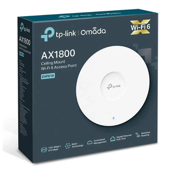 Tp-lınk Omada Eap610 Ax1800 Dual Band Wıfı6 1xgbıt Rj45 2.4ghz/5ghz Tavan Tipi Access Poınt (adaptörlü) ürün görseli