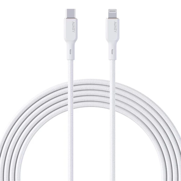 Aukey Cb-ncl1-wh Naylon Örgülü 3a 480mbps Type-c Lıghtnıng Kablosu 1.8mt ürün görseli 1