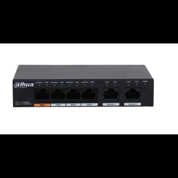 Dahua Pfs3006-4gt-60-v2, 4 Port, Gigabit, Poe 60w, 2 Port Uplink, Yönetilemez, Masaüstü Switch - Resim 2