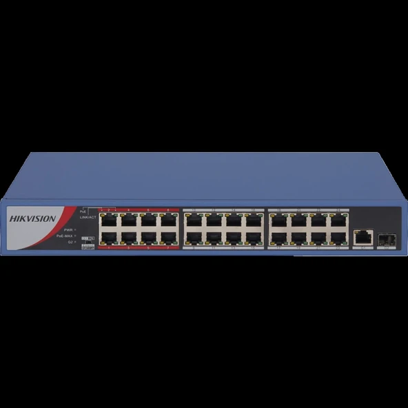 Hıkvısıon Ds-3e0326p-e/m(b), 24 Port, Megabit, Poe 250w, 1 Port Gigabit Uplink, 1 Port Gigabit Sfp, Yönetilemez, Rack Mo ürün görseli