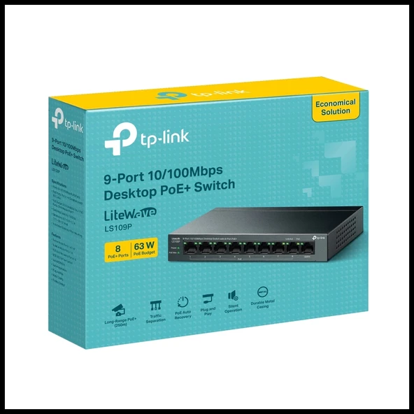 Tp-lınk Ls109p, Green Tech, 8 Port Megabit, Poe 63w, 1 Port Uplink, Long Range 250mt, Yönetilemez, Metal Kasalı Switch - Resim 4