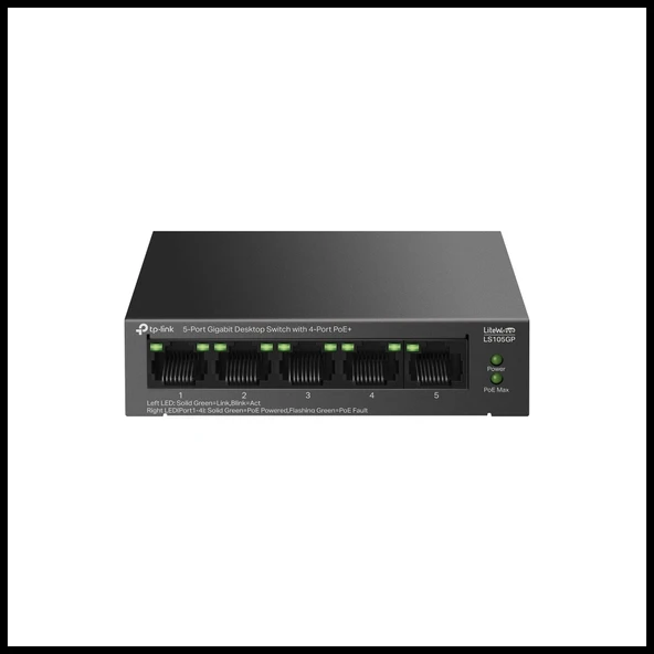 Tp-lınk Ls105gp, Green Tech, 5 Port, Gigabit, 4 Port Poe 65w, Metal Kasa, Yönetilemez, Masaüstü Switch ürün görseli 1