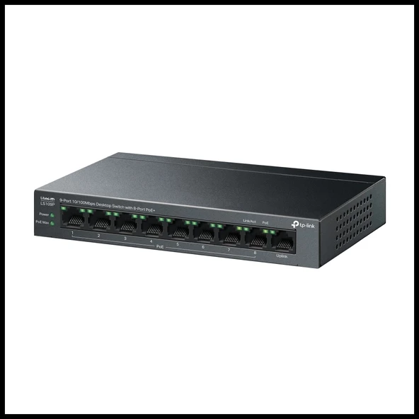 Tp-lınk Ls109p, Green Tech, 8 Port Megabit, Poe 63w, 1 Port Uplink, Long Range 250mt, Yönetilemez, Metal Kasalı Switch - Resim 3
