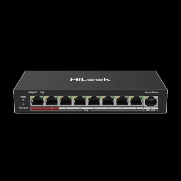 Hılook Ns-0109p-60(b), 8 Port, Megabit, Poe 60w, 1 Port Megabit Uplink, Long Range 250metre, Yönetilemez, Masaüstü Switc ürün görseli 1