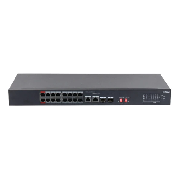 Dahua S3218-16et-135, 16 Port, Megabit, Poe 135w, 2 Port Gigabit Uplink, 2 Port Gigabit Sfp, Longe Range 250mt, Yönetile ürün görseli 1