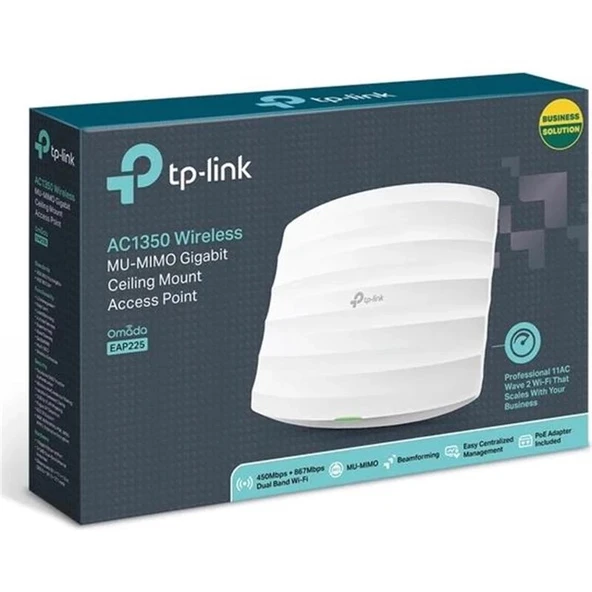 Tp-lınk Omada Eap225 Ac1350 Dual Band Wıfı 1xgbıt Rj45 450mbps/2.4ghz Tavan Tipi Access Poınt (poe Adaptörü Dahil) ürün görseli