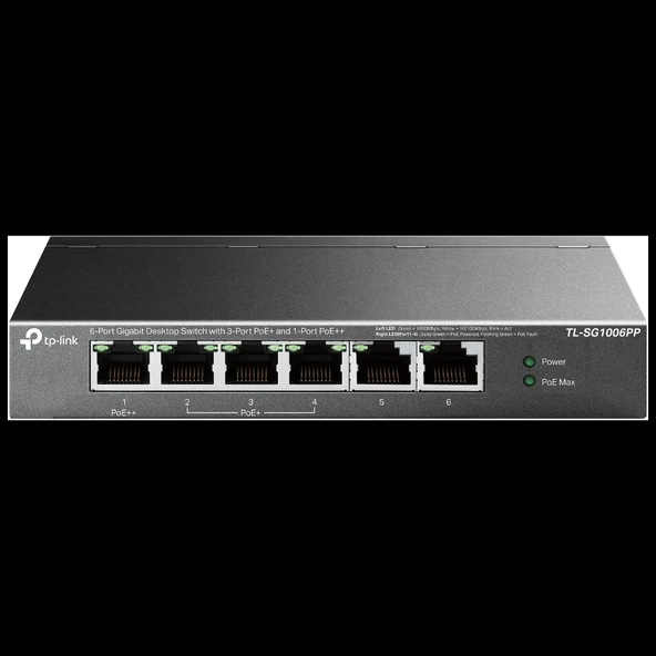 Tp-lınk Tl-sg1006pp, 6 Port, Gigabit, 4 Port Poe 64w, Yönetilemez, Metal Kasa, Masaüstü Switch ürün görseli 1