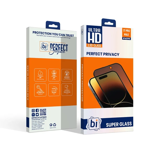 Bİ 2,5D PRIVACY SUPER GLASS IPHONE 17 PRO MAX EKRAN KORUYUCU ürün görseli