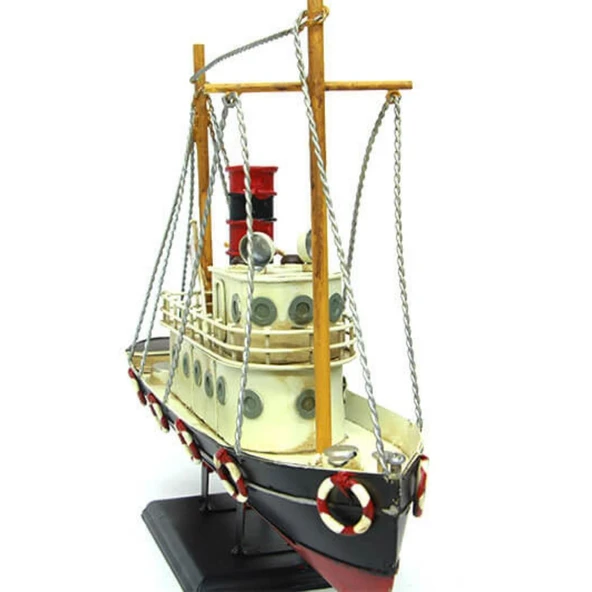 Dekoratif Retro Metal Balıkçı Teknesi Vintage 33cm No.2 - Resim 6