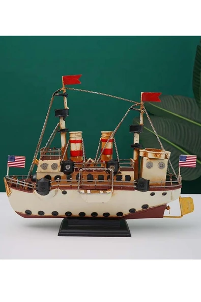 Dekoratif Retro Metal Buharlı Gemi Vintage 34cm No.1 - Resim 11