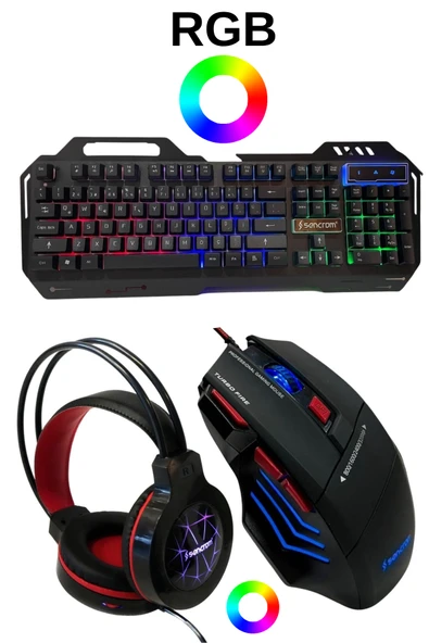 SNRELK sencrom RGB GAMİNG KLAVYE MOUSE KULAKLIK FULL OYUNCU SET ürün görseli 1