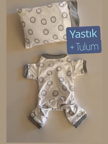 Soft Lion Kedi Uyku Seti | Penye Kedi Tulum ve Mini Yastık Takımı | Pamuklu | Tüy Dökülmesini Azaltır | - Resim 2