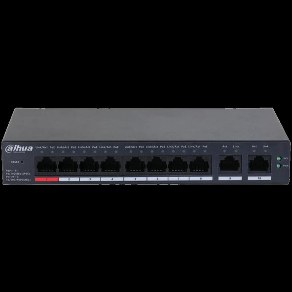 Dahua Cs4010-8et-110, 8 Port, Megabit, Poe 110w, 2 Port Uplink, Cloud Yönetilebilir, Switch - Resim 2