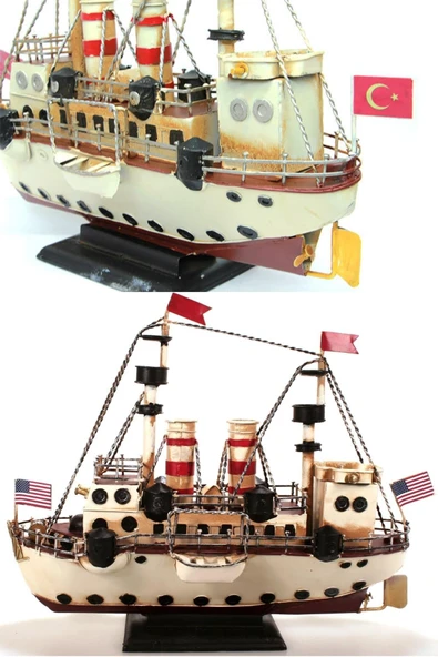 Dekoratif Retro Metal Buharlı Gemi Vintage 34cm No.1 - Resim 10