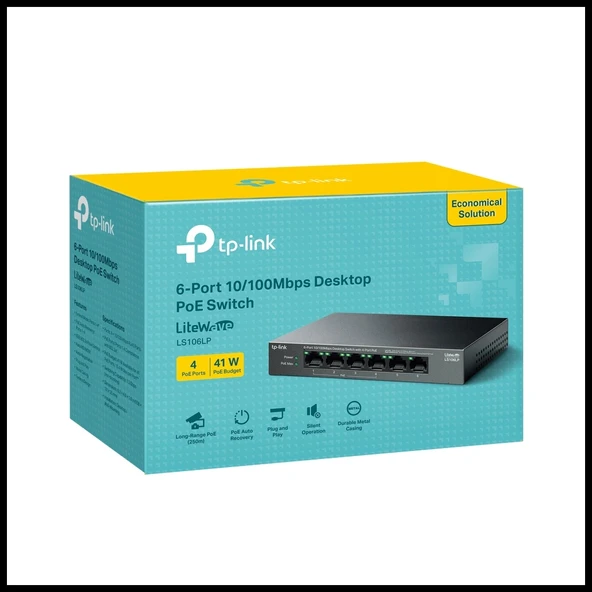 Tp-lınk Ls106lp, Green Tech, 6 Port, Megabit, 4 Port Poe 41w, Metal Kasa, Yönetilemez, Masaüstü Switch - Resim 4