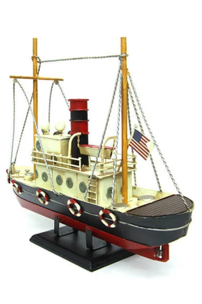 Dekoratif Retro Metal Balıkçı Teknesi Vintage 33cm No.2 - Resim 10