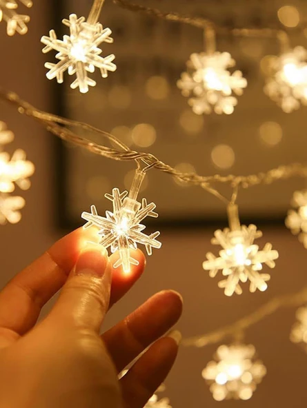 10 Metre 60 LED Kar Tanesi Işık Zinciri  4 cm Büyük Kristal Taneli  Gün Işığı Yılbaşı ve Dekorasyon İçin Muhteşem Ambiyans - Resim 4