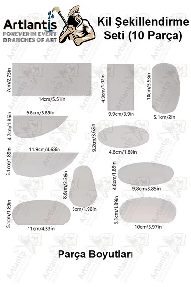 Metal Sistre Çeki Tarağı 10 lu 1 Paket Çömlek Kil Polimer Çelik Kazıyıcı Şekillendirme Seti Paslanmaz - Resim 2