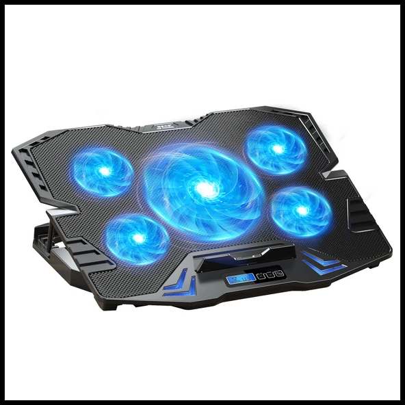 Dexım Dna003, 5ad Fan, 10"-17" Notebook Soğutucu, 5 Kademeli Stand, 5 Farklı Program, Ayarlanabilir Hız, Mavi Ledli (siy - Resim 2
