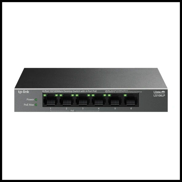 Tp-lınk Ls106lp, Green Tech, 6 Port, Megabit, 4 Port Poe 41w, Metal Kasa, Yönetilemez, Masaüstü Switch ürün görseli
