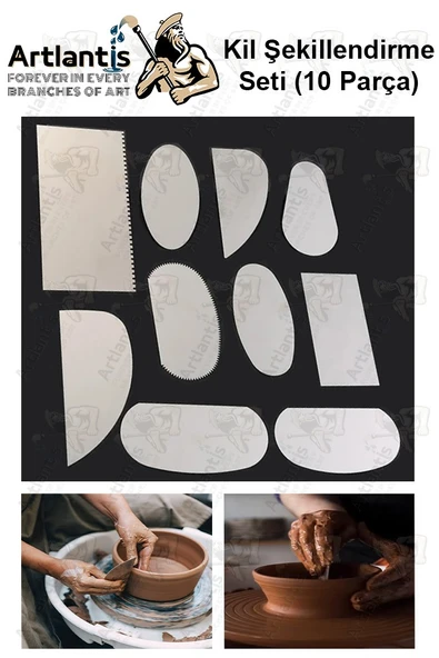 Metal Sistre Çeki Tarağı 10 lu 1 Paket Çömlek Kil Polimer Çelik Kazıyıcı Şekillendirme Seti Paslanmaz ürün görseli