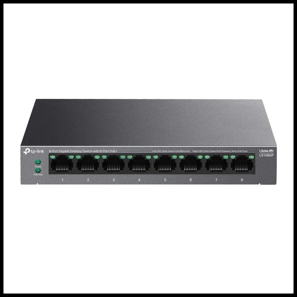 Tp-lınk Ls108gp, Green Tech, 8 Port Gigabit, Poe 62w, Yönetilemez, Metal Kasalı Switch ürün görseli