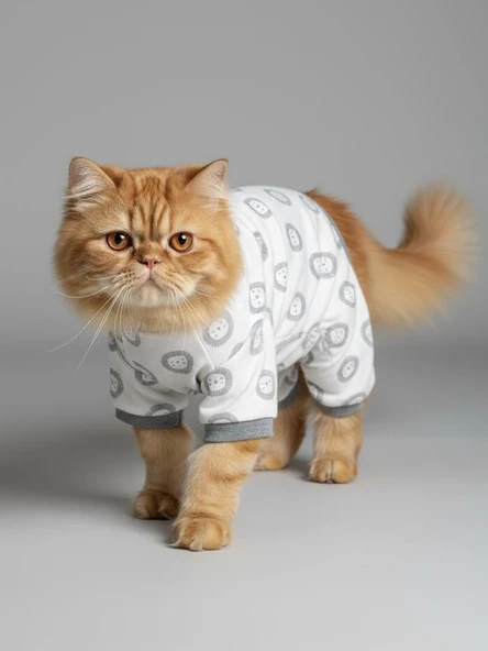 Soft Lion Kedi Uyku Seti | Penye Kedi Tulum ve Mini Yastık Takımı | Pamuklu | Tüy Dökülmesini Azaltır | - Resim 6