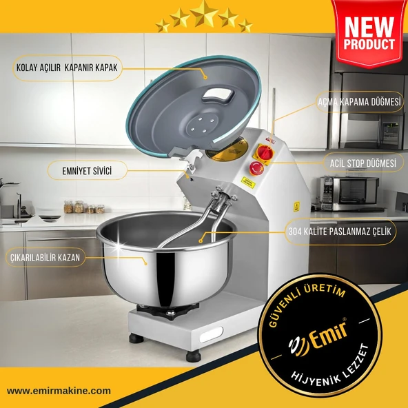 Emir 10-15 Kg Hamur Yoğurma Makinesi Kapaklı Yeni Model ürün görseli