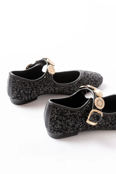 İNF-6363 Siyah Havlu Desenli Baret Tokalı Günlük Bayan Ayakkabı - Resim 5