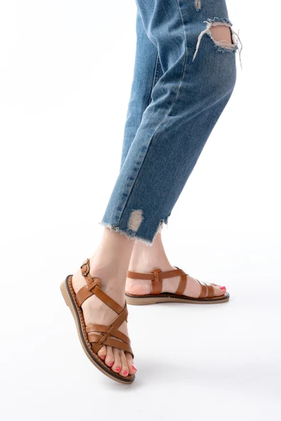 205-05 Taba Ortopedik Hakiki Deri Kadın Sandalet - Resim 3