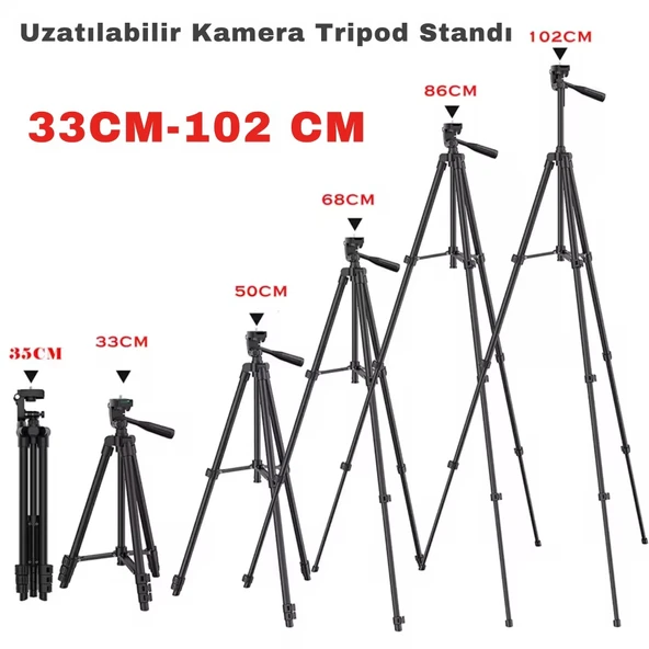 ShopyTech 102 cm Hafif Tripod  Telefon/Kamera Uyumlu Bluetooth Uzaktan Deklanşörlü 360° 3-Yönlü Kafa/SİYAH - Resim 6