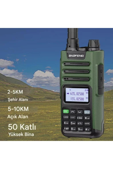 UV-13 Pro Yeşil Su Geçirmez Uzun Mesafe 10W Çift Bantlı Type-C Şarj Telsiz Kulaklık Hediyeli - Resim 2