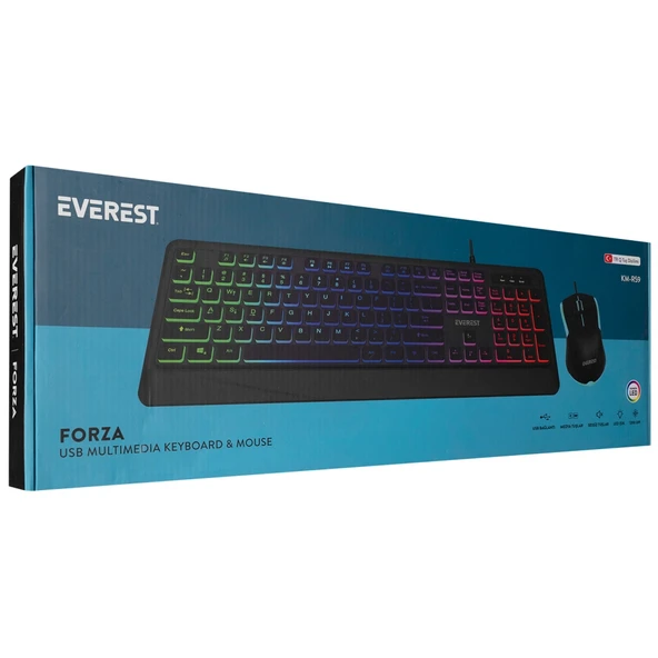Everest Km-r59, Forza, Rainbow Işıklı, Türkçe Q, Usb Kablolu, Gaming, Klavye Mouse Set - 5