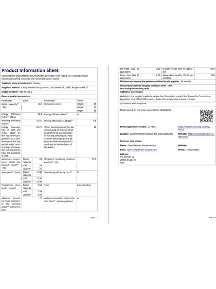 Hoover HBS 411B8-S 13 kg Wi-Fi Bağlantılı 1400 Devir Çamaşır Makinesi - Resim 3